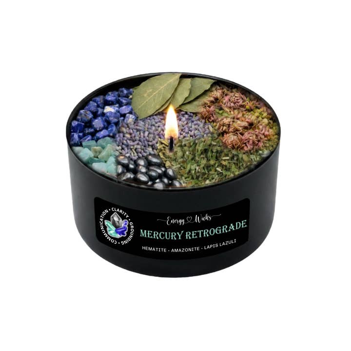 MERCURY RETROGRADE CRYSTAL CANDLE for wholesale by Energy Wicks