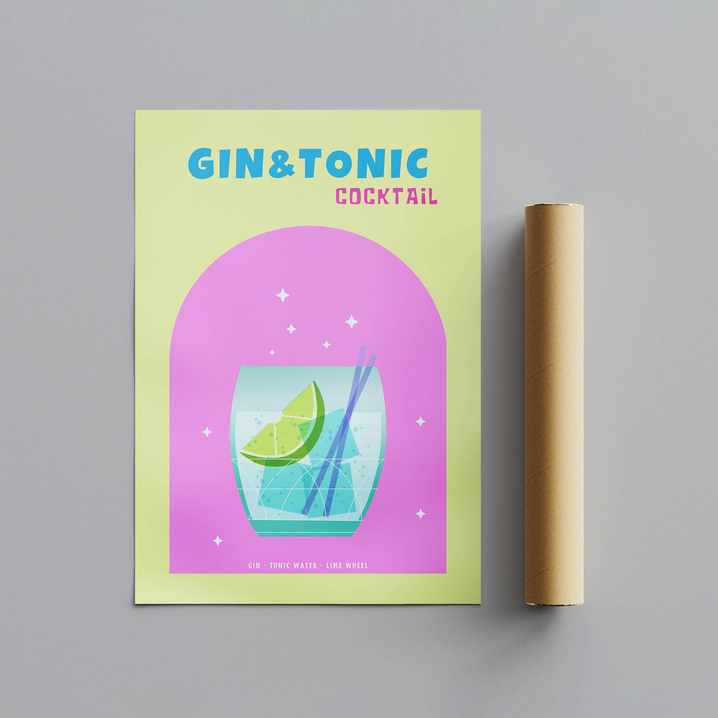 House Prints – wholesale Poster – Modern Refreshing Gin and Tonic Cocktail Drink - Rolled Poster Wall Art Print6