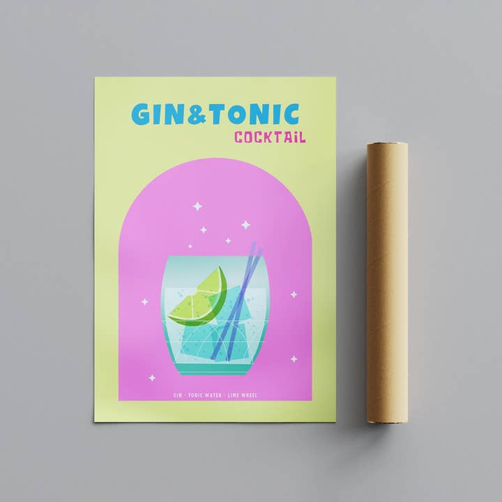 House Prints – wholesale Poster – Modern Refreshing Gin and Tonic Cocktail Drink - Rolled Poster Wall Art Print6