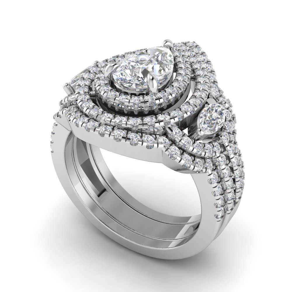 TwoBirch – Engroshandel Forlovelsesring – ToBirch Sterling sølv 3-delt stabelsæt med cubic zirkonia i pære- og marquise-form3