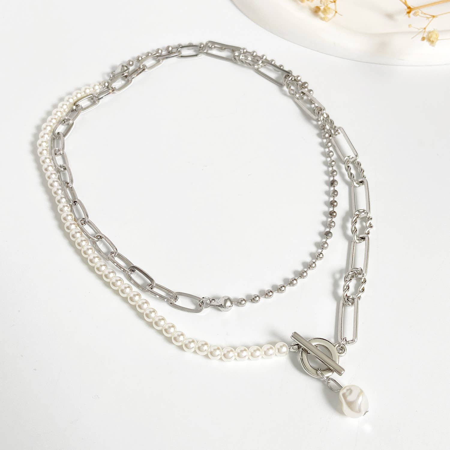 Gemscape UK – wholesale Pendant/charm necklace – Pearl  drop Dual Texture Necklace: Lock Dual necklace1