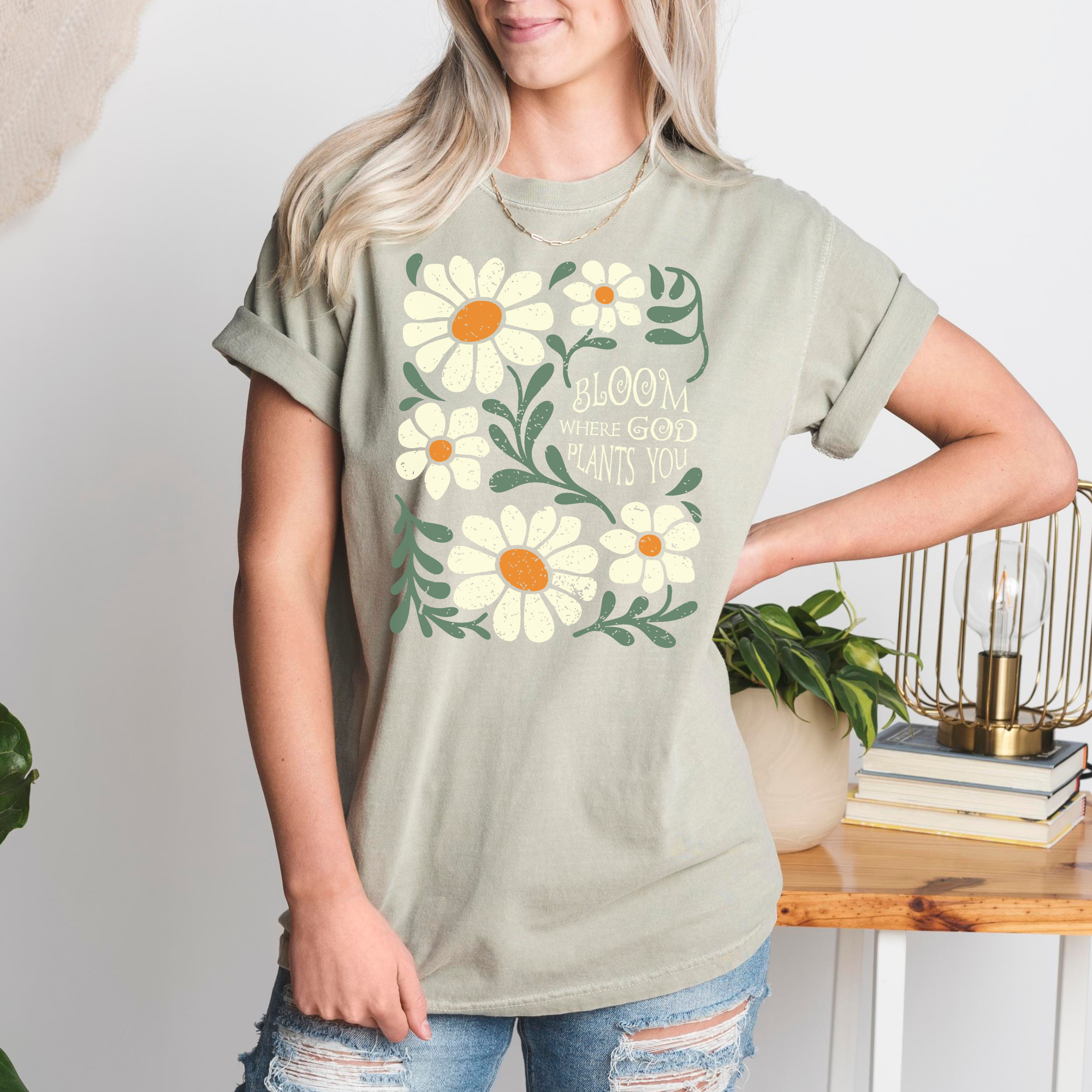 Scripted Pearl - Wholesale Screen Printed T-Shirt - Women's - Bloom Where God Plants You Comfort Colors Christian T Shirt15