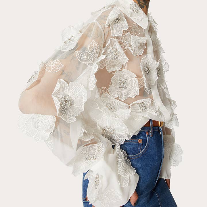 ST003 Luxe Organza Shirt with 3D Floral Sequin Detail for wholesale by Productseeker