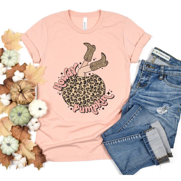 Howdy Pumpkin Cowgirl Boots with Leopard Pumpkin Shirt for wholesale by Wild & Untamed Designs