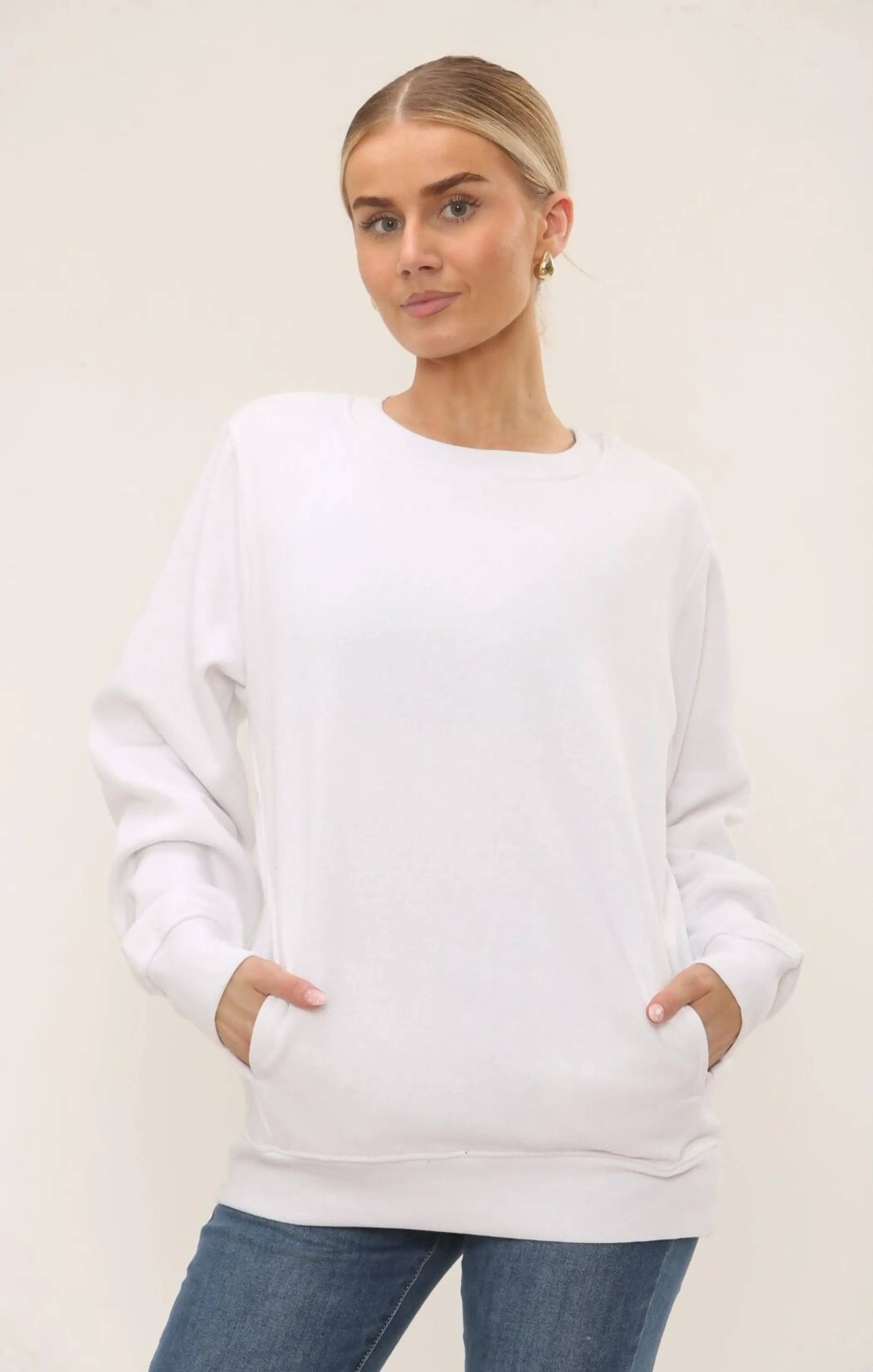 Femme Luxe – wholesale Sweatshirt – Women's – White Oversized Crew Neck Rib Cuff & Hem Long Sleeve Sweatshirt - Melanie5