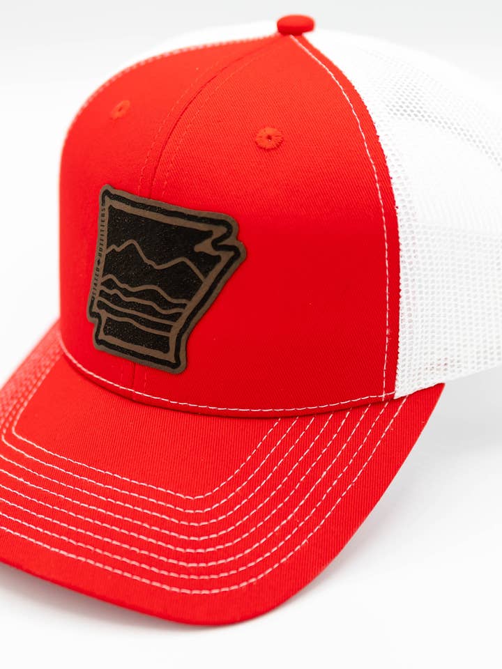 Arkansas Leather Patch Hat - Red/White for wholesale by Stated Brands