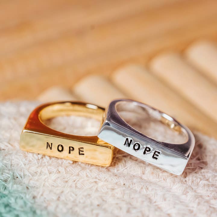 NOPE Gold or Silver Flat Top Ring for wholesale by Salt and Sparkle