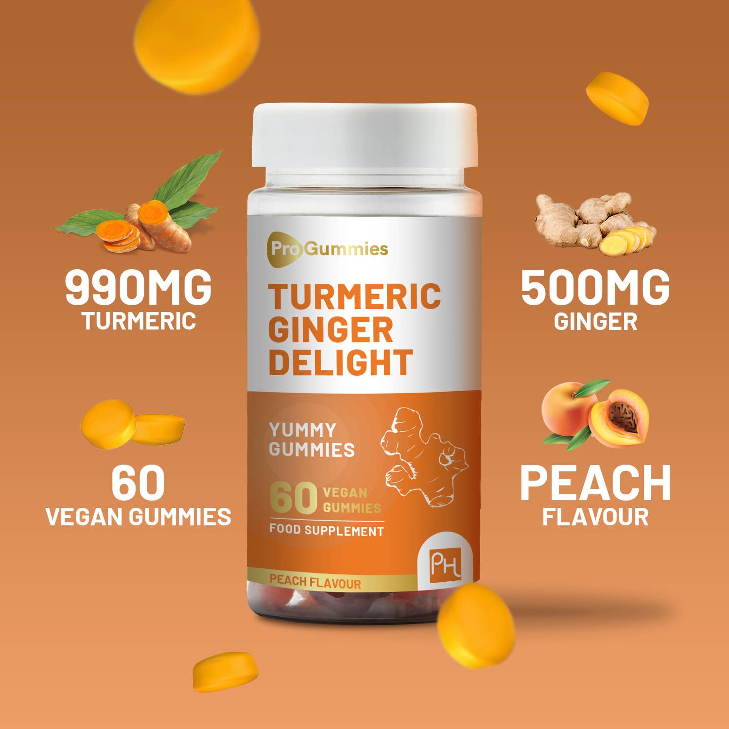 Prowise Healthcare - Wholesale Oral Supplement/Vitamin - Turmeric and Ginger Gummies | 60 Vegan Pro Gummies3