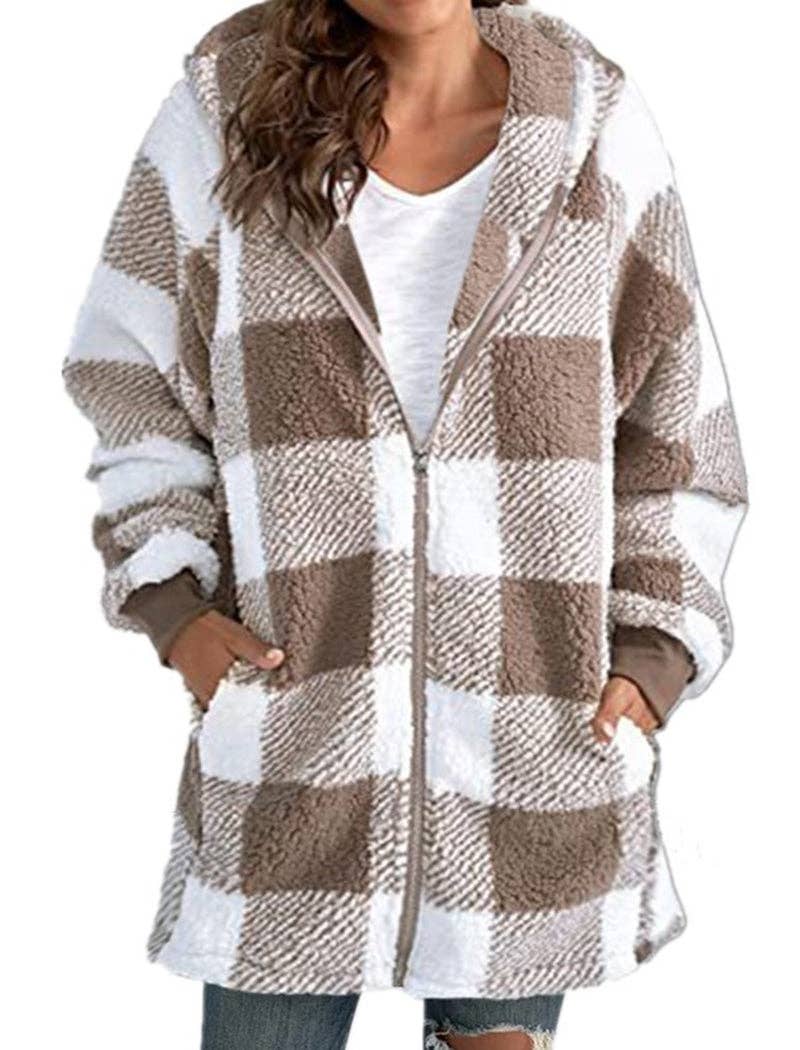 safistyle - Wholesale Jacket - Women's - Oversized Plaid Sherpa Jacket0