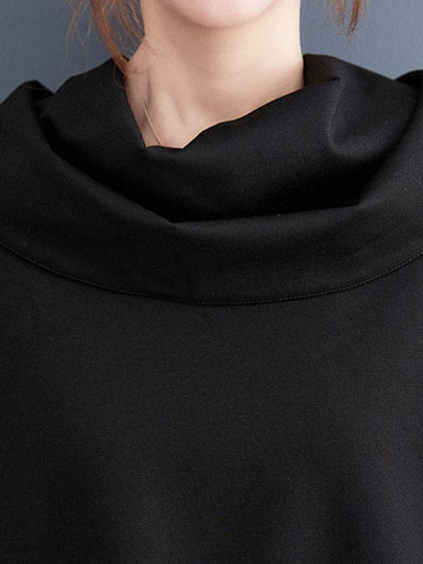 BLACK Long Sleeves Loose Asymmetric Split-Joint Zipper Heaps Collar Sweatshirt Tops for wholesale on Faire8