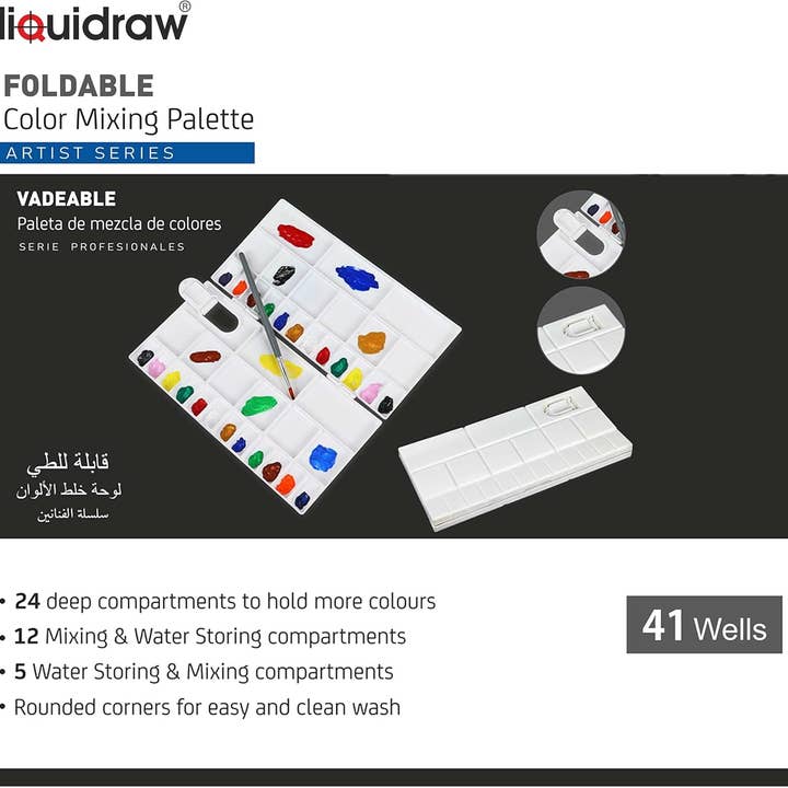 Liquidraw – wholesale Palette/mixing tray – Liquidraw 41 Well Paint Palette, Large Folding Mixing Painting Palette Acrylic, Oil, Watercolour, Gouache for Artists, Students, Kids, DIY Craft, Drawing, Art Class, Tray for Adults, Beginners2