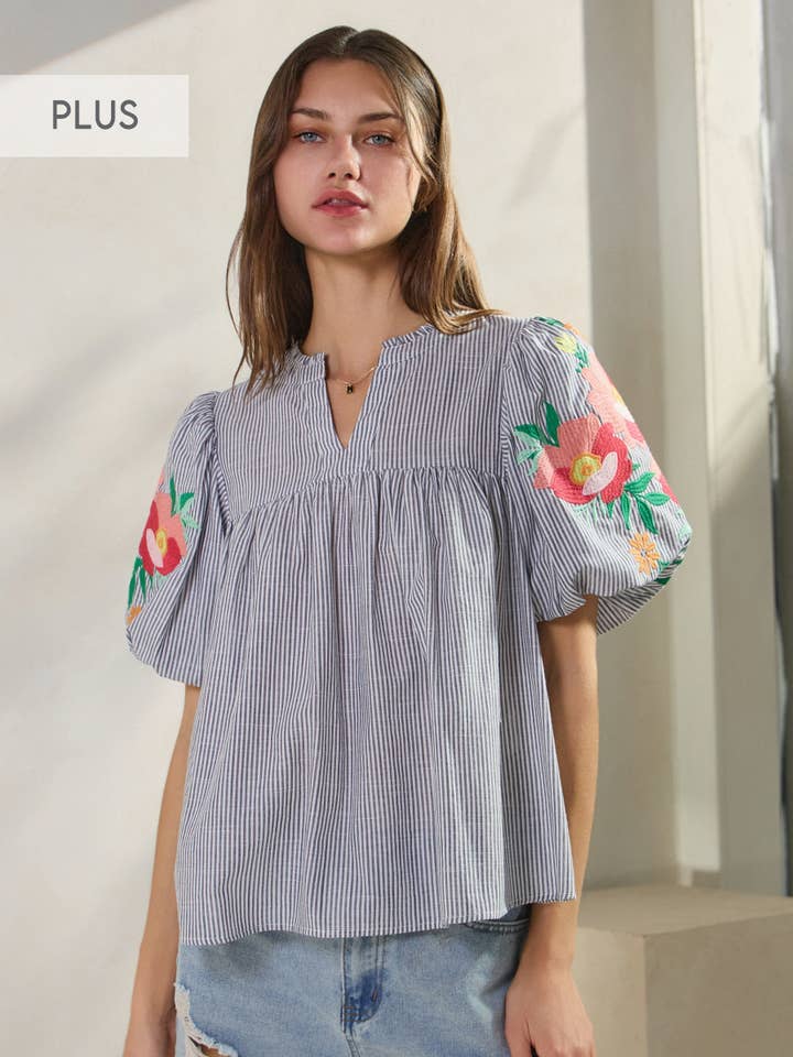 Oddi - Wholesale Blouse - Women's - Plus Yarn Dye Striped Fabric Blouse