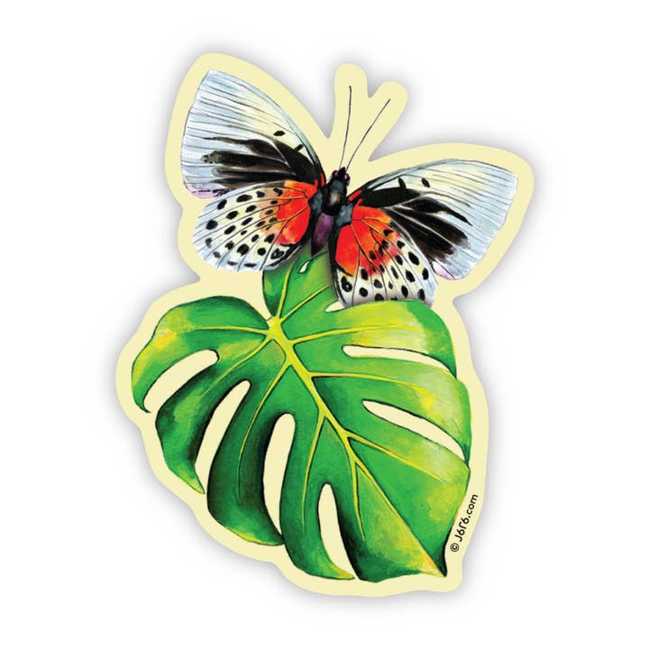 Mariposa en Hoja de Monstera Pegatina de Vinilo Primavera 2026 para venta al por mayor de J6R6