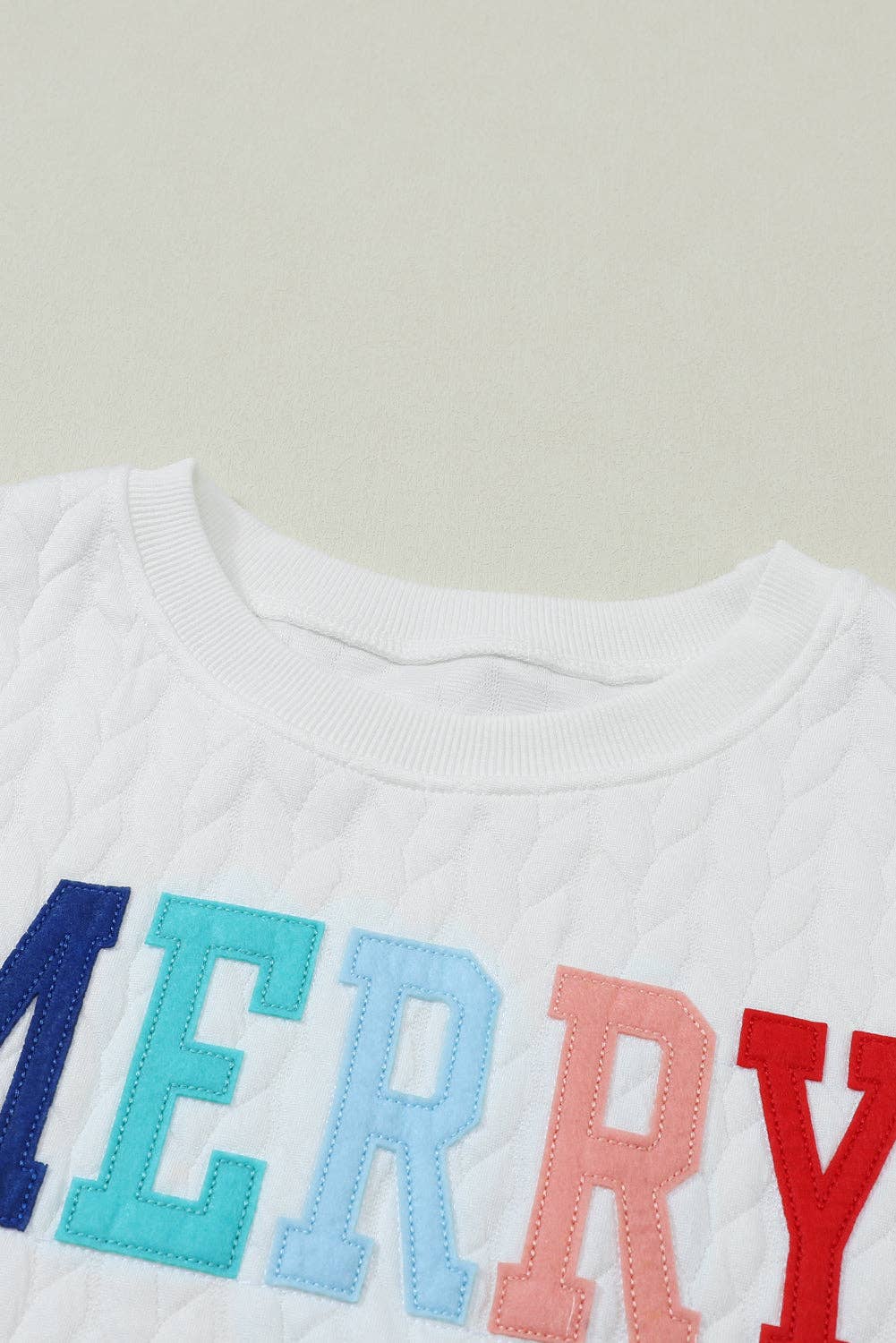 Suhkasana - Wholesale Sweatshirt - Women's - White LUCKY Chenille Embroidered Cable Knit Pullover Sweatshirt72