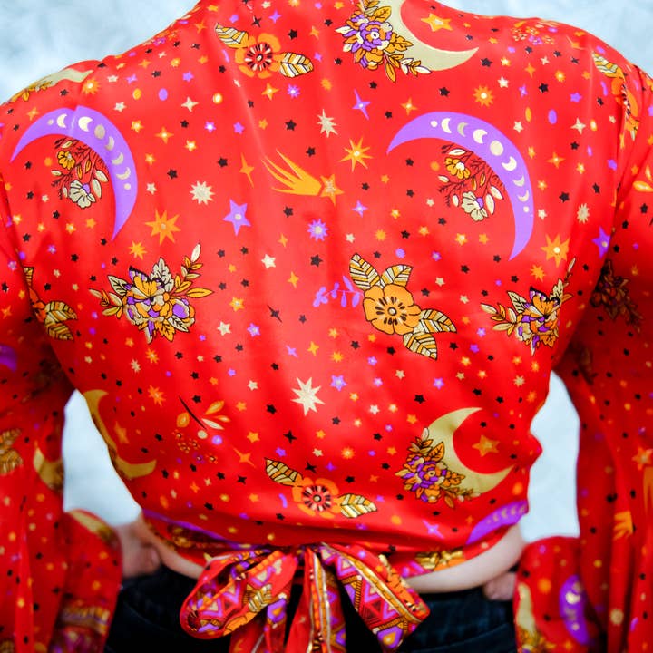 Karma Nepal Crafts - Wholesale Blouse - Dames - Hemelse wikkeltop met ronde mouwen en ruches in Boheemse stijl8