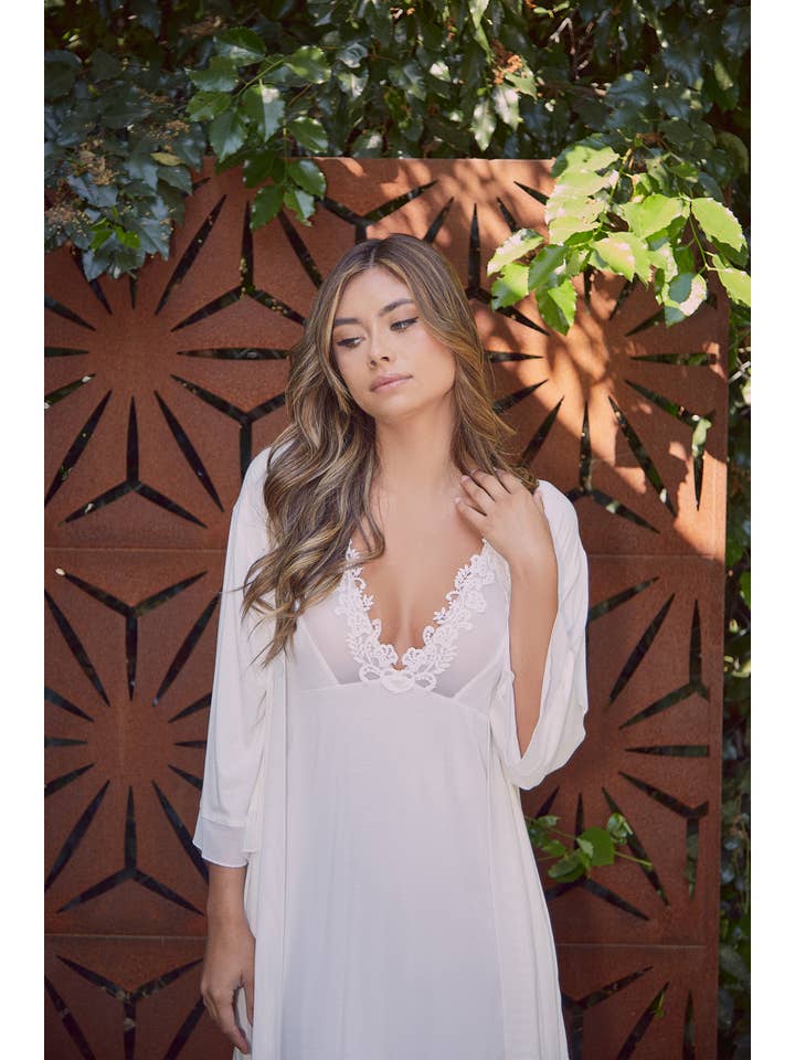 White Divya Modal Chemise W/ Applique Lace Trim for wholesale on Faire7