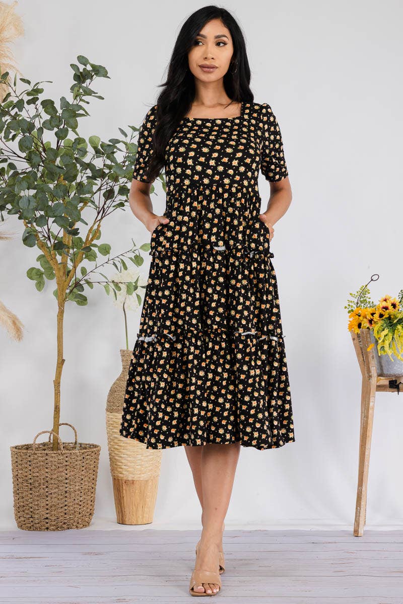 H&H Fashion Inc. – Großhandel Kleid – Damen – JR778X-DITSYFLOWER - Midi-Cocktailkleid mit Puffärmeln13