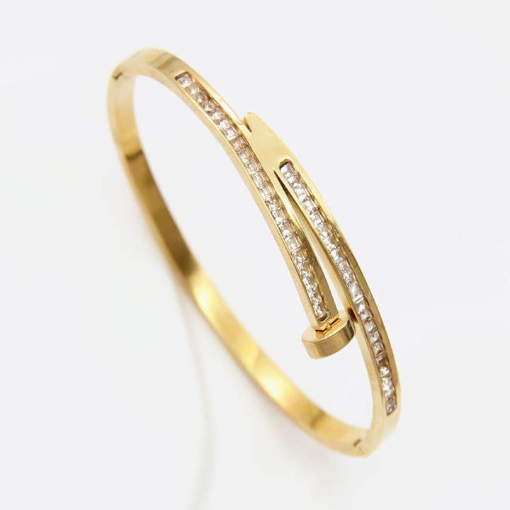 BELLISSIMA BIJOUX - Wholesale Bangle Bracelet - Glamorous Stainless Steel Strass Bangle Bracelet0