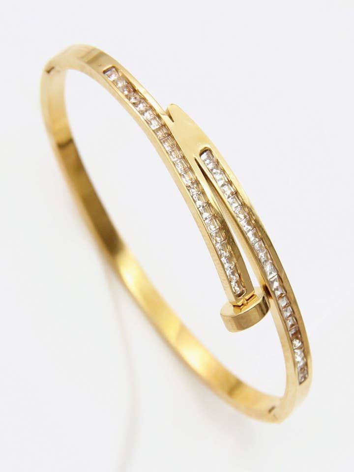 Glamorous Stainless Steel Strass Bangle Bracelet for wholesale by BELLISSIMA BIJOUX