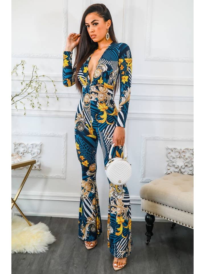 SurelyMine - Wholesale Jumpsuit - Women's - Rich and Ready Deep V Neck Jumpsuit