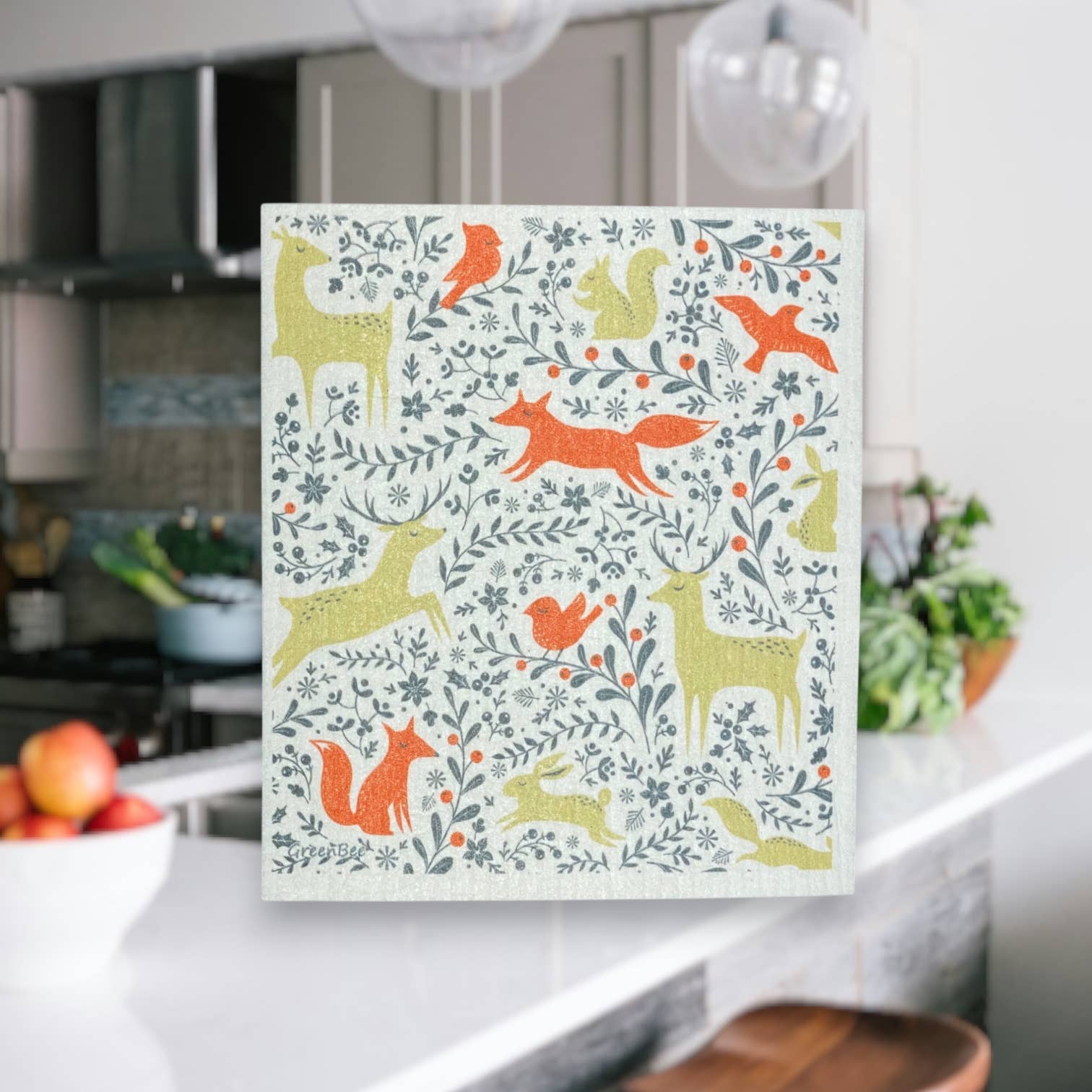 Green Bee Tea Towels - Wholesale Dishcloth - Forest Animals Towel | Kitchen Cloth | Swedish Dish Cloth1