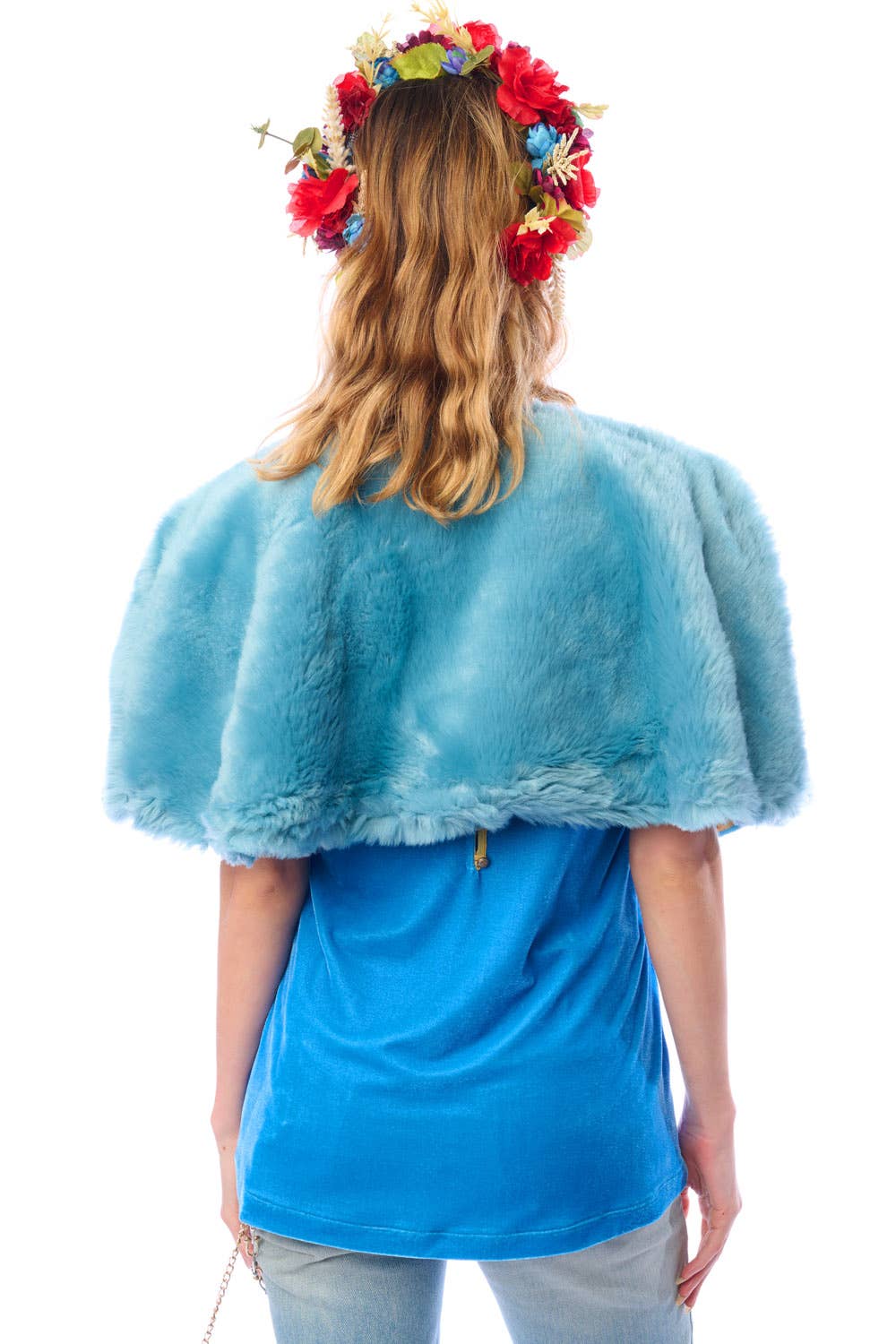 Teal Grace Kelly Reversible Fur Cape for wholesale on Faire1