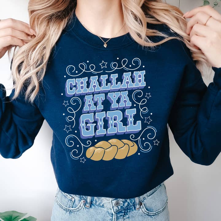 Challah At Your Girl Hanukkah Crewneck Sweatshirt for wholesale by femfetti