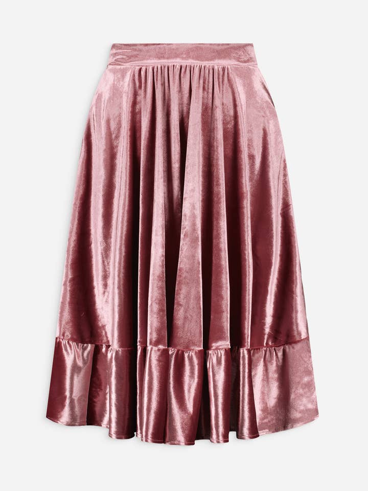 Retro Velvet Flounce Midi Skirt for wholesale by Ma Penderie Vintage
