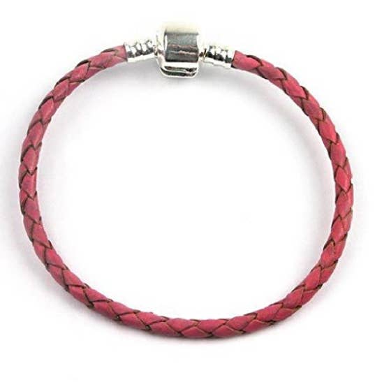 Bracelet en cuir tressé rose 15cm-22cm pour la vente par Liberty Charms