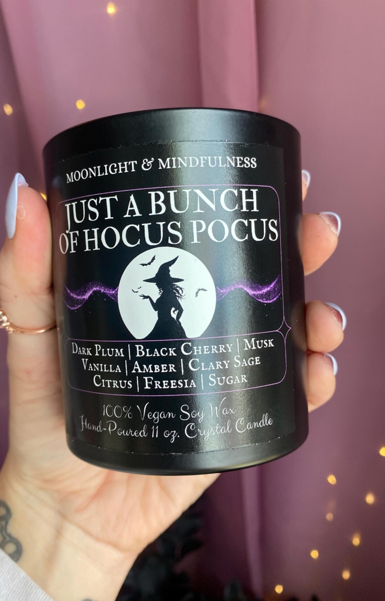 Moonlight & Mindfulness - Wholesale Jar/Filled Candle - Hocus Pocus 100% Soy Wax Crystal Candle, Witch Hat, Vegan1