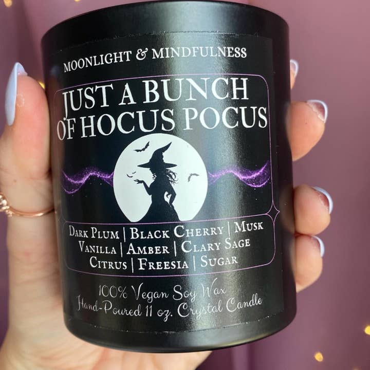 Moonlight & Mindfulness - Wholesale Jar/Filled Candle - Hocus Pocus 100% Soy Wax Crystal Candle, Witch Hat, Vegan1