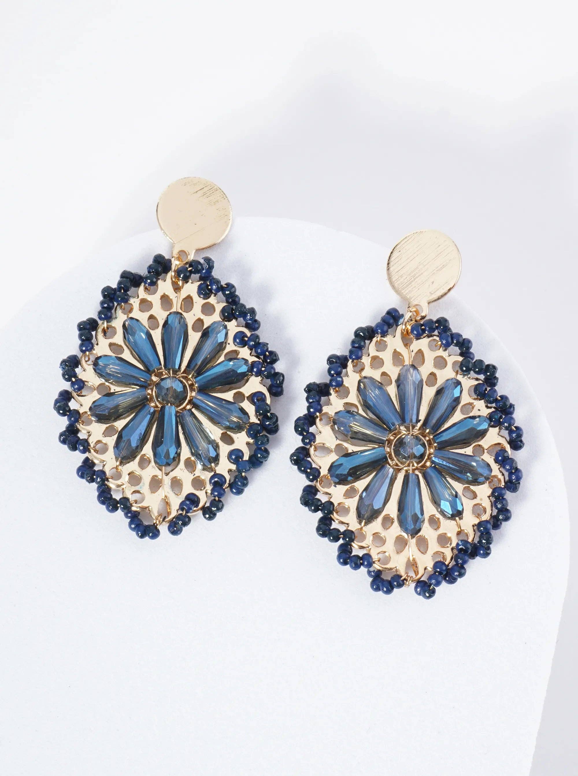 Wild Honey - Wholesale Dangle Earrings - Seed Bead-Wrapped Floral Glass Bead Embellishment Post Drop Earrings4