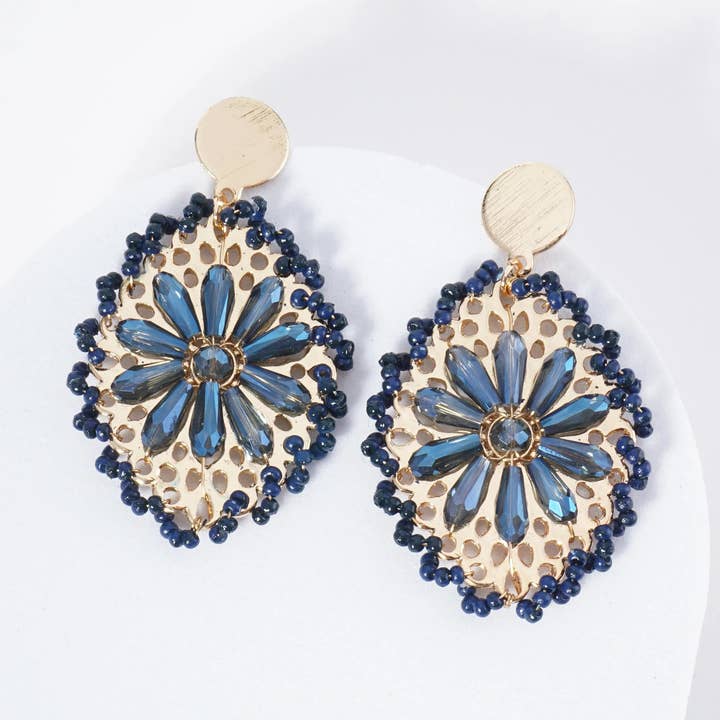 Wild Honey - Wholesale Dangle Earrings - Seed Bead-Wrapped Floral Glass Bead Embellishment Post Drop Earrings4