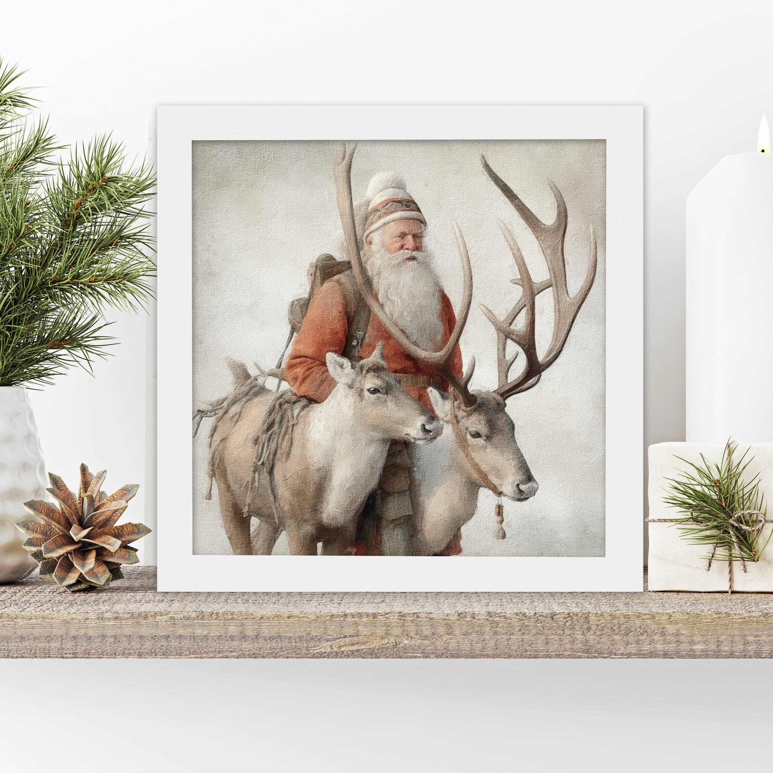 ZA Handmade Wholesale – Großhandel Weihnachtliche Wandkunst – Weihnachtsmann, gerahmter Vintage-Weihnachtsmann-Druck: Hochwertige Leinwandkunst, Weihnachtsmann im alten Stil, Weihnachtsdruck — gerahmt oder ungerahmt2