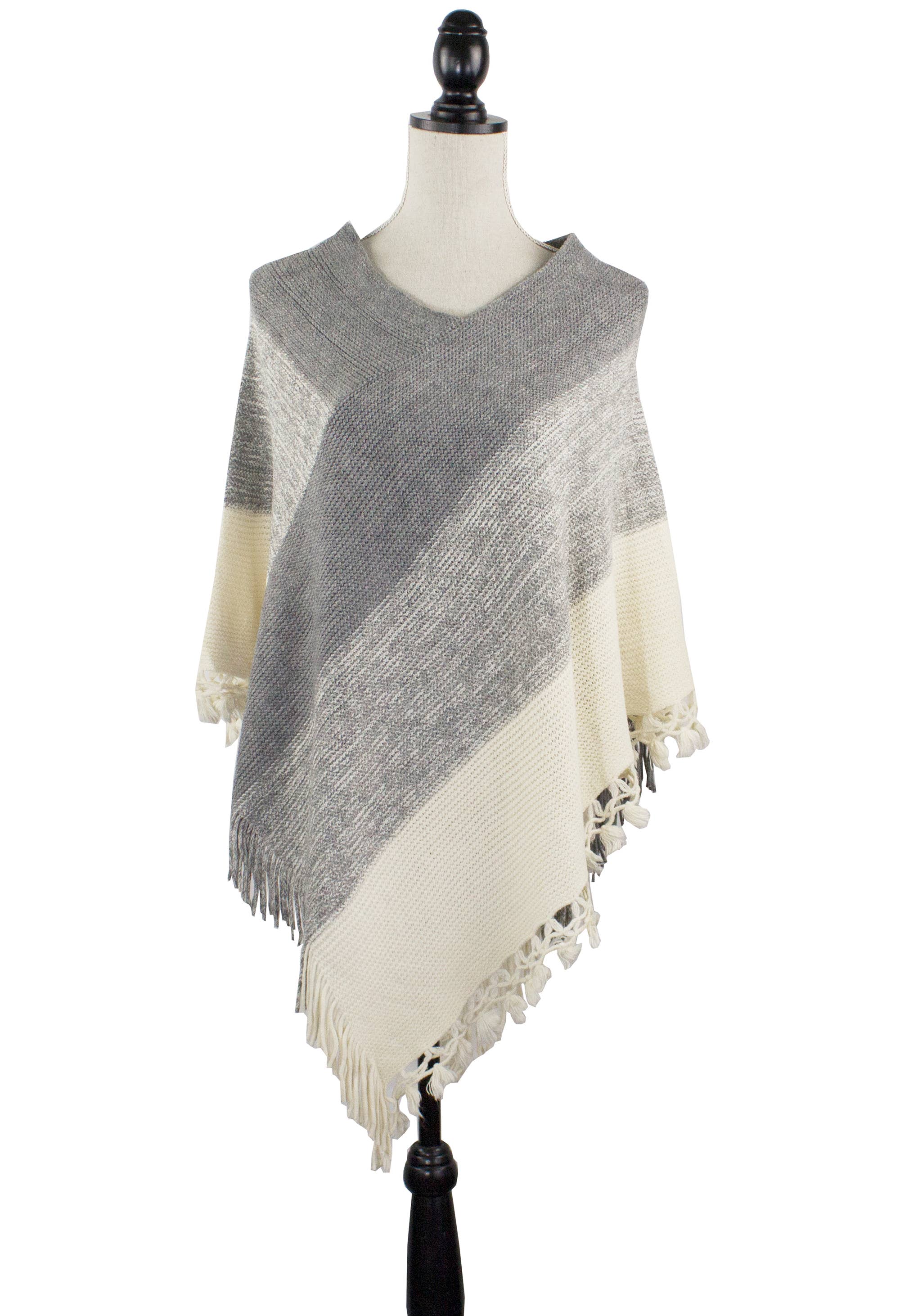 Fennco Styles - Venta al por mayor Poncho - Mujer - Suéter Poncho de Bloques de Color con Flecos18