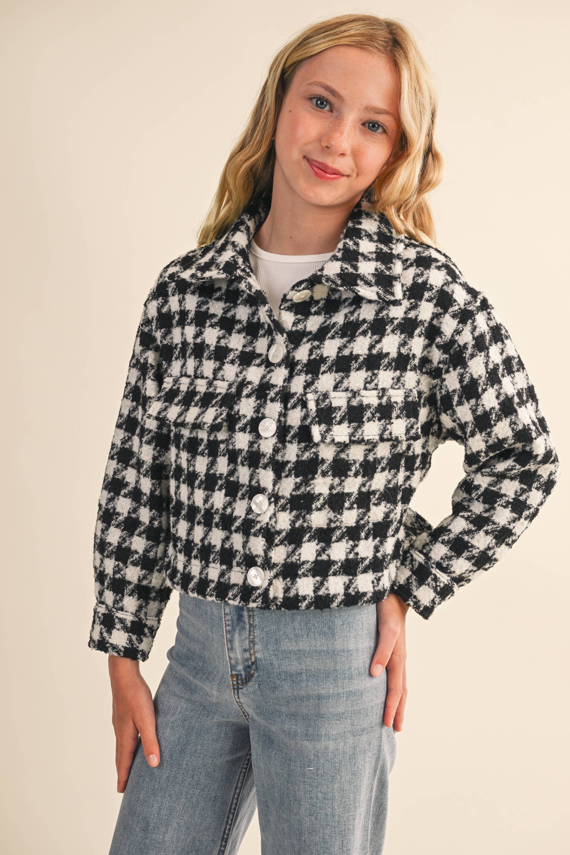 heart and arrow - Wholesale Jacket - Kids - TWEEN KIDS GIRLS Tweed Houndstooth Pattern Jacket (7-14)7