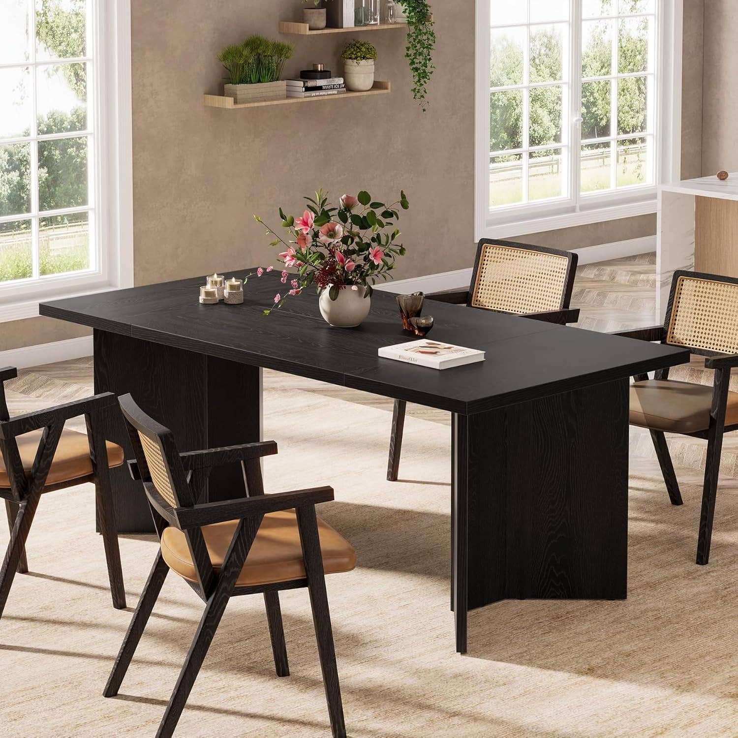 ShipItFurniture - Wholesale Side Table - 63 Inch Black Dining Table With Wood Base Seats 4 To 63