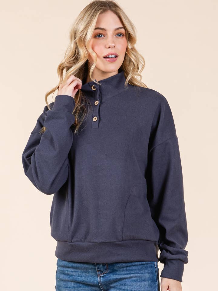 BOMBOM - Wholesale Sweatshirt - Women's - TL2016 QUARTER BUTTON PULLOVER0