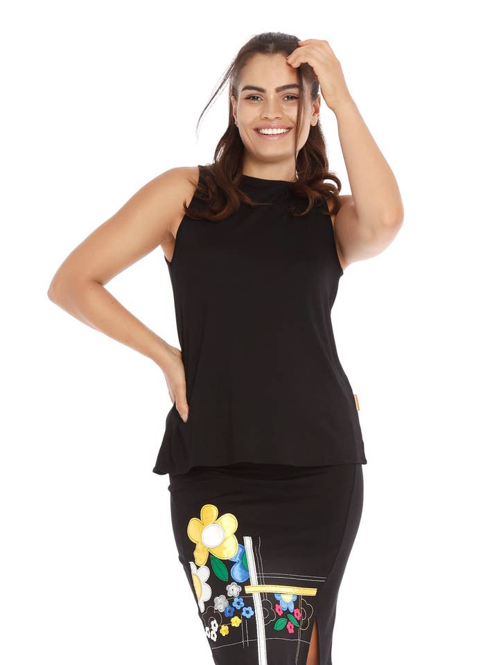 Saia reta em ponto preto sem corte. Saia Anona por atacado de Mamatayoe