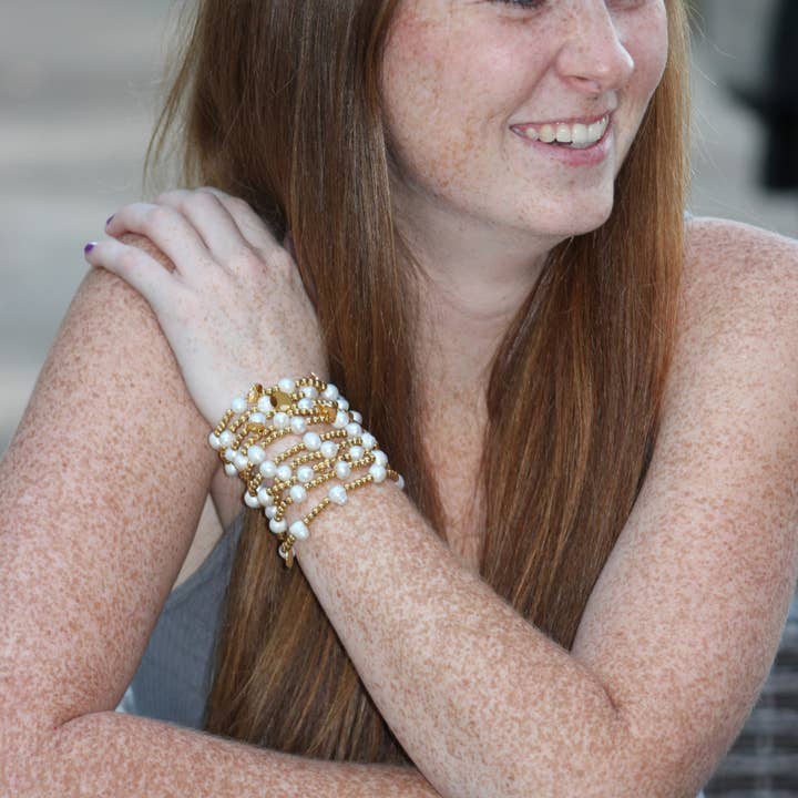Deep South Originals, LLC - Wholesale Beaded Bracelet - Freshwater Pearl Bracelet~ 18k Gold Plated Stainless Steel