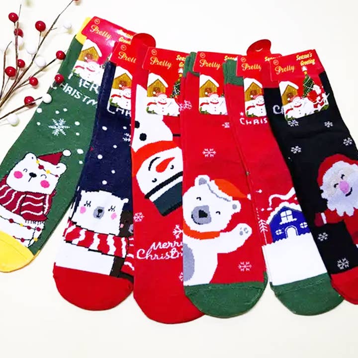 Christmas Theme Crew Socks for wholesale by Funteze