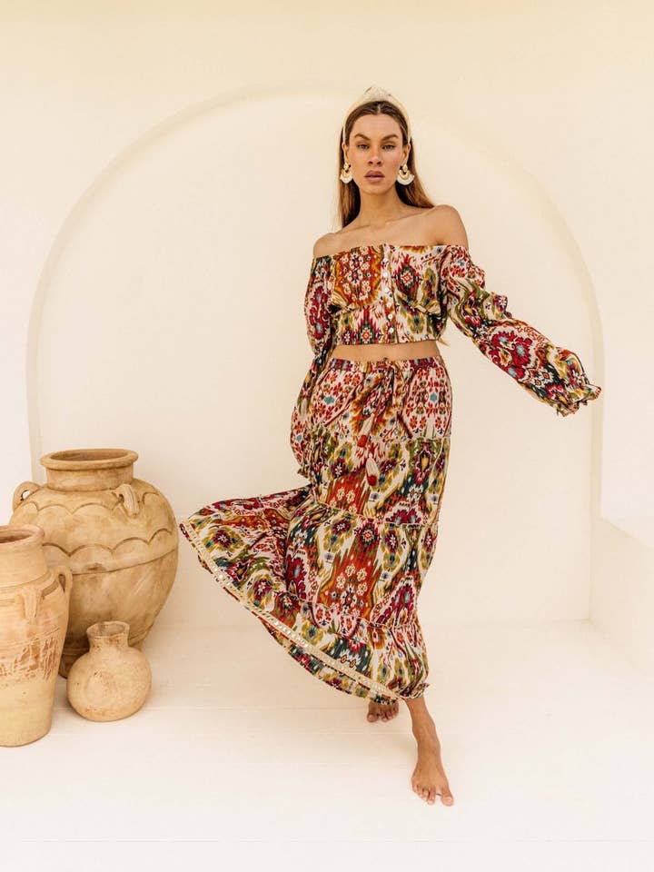 I AM PYLGRYM - Wholesale Skirt – Women’s - Diva Long Skirt - Moon Beam Ikat5