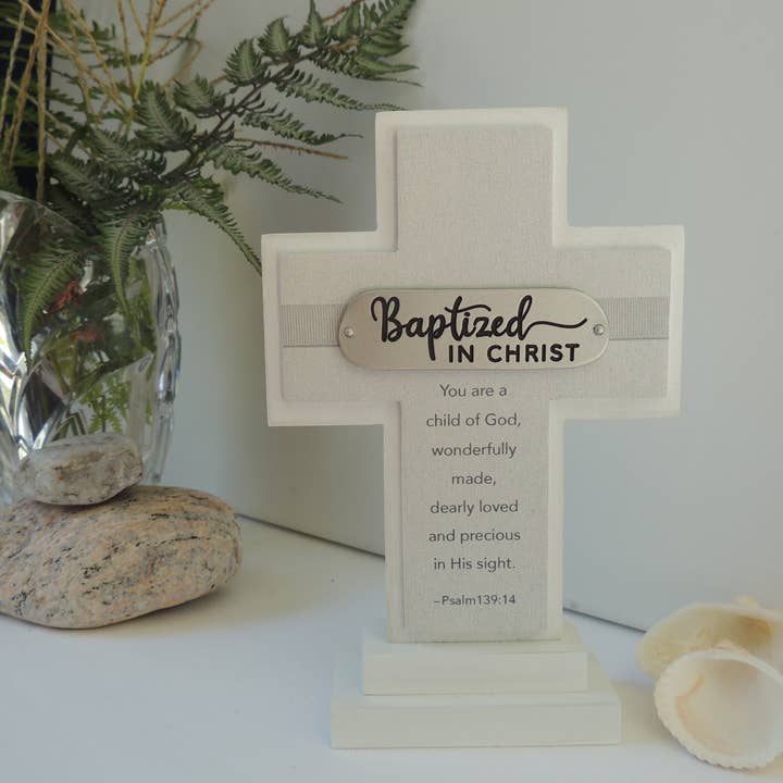 Abbey & CA Gift - Wholesale Decorative Tabletop Object - Baptism Standing Cross
