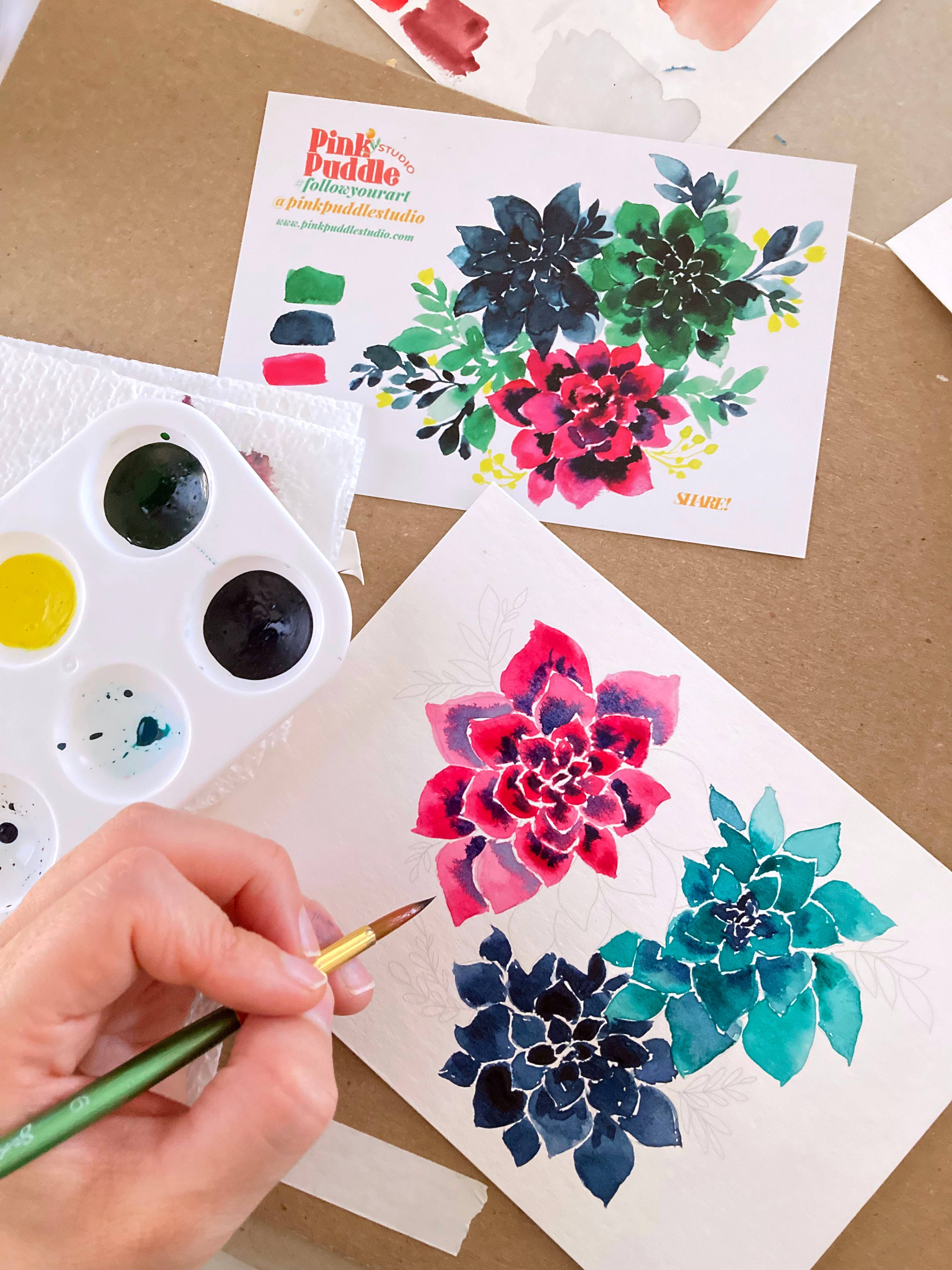 Pink Puddle Studio - Wholesale DIY Craft Kit - Succulent Painting DIY Watercolor Craft Kit2
