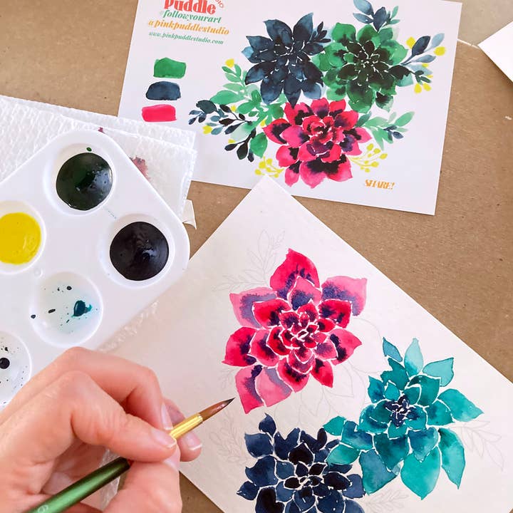 Pink Puddle Studio - Wholesale DIY Craft Kit - Succulent Painting DIY Watercolor Craft Kit2