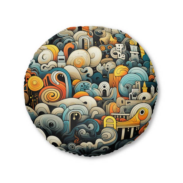 Gracefully Rodolfo - Coussin de sol rond pour la vente par Velvet Rust