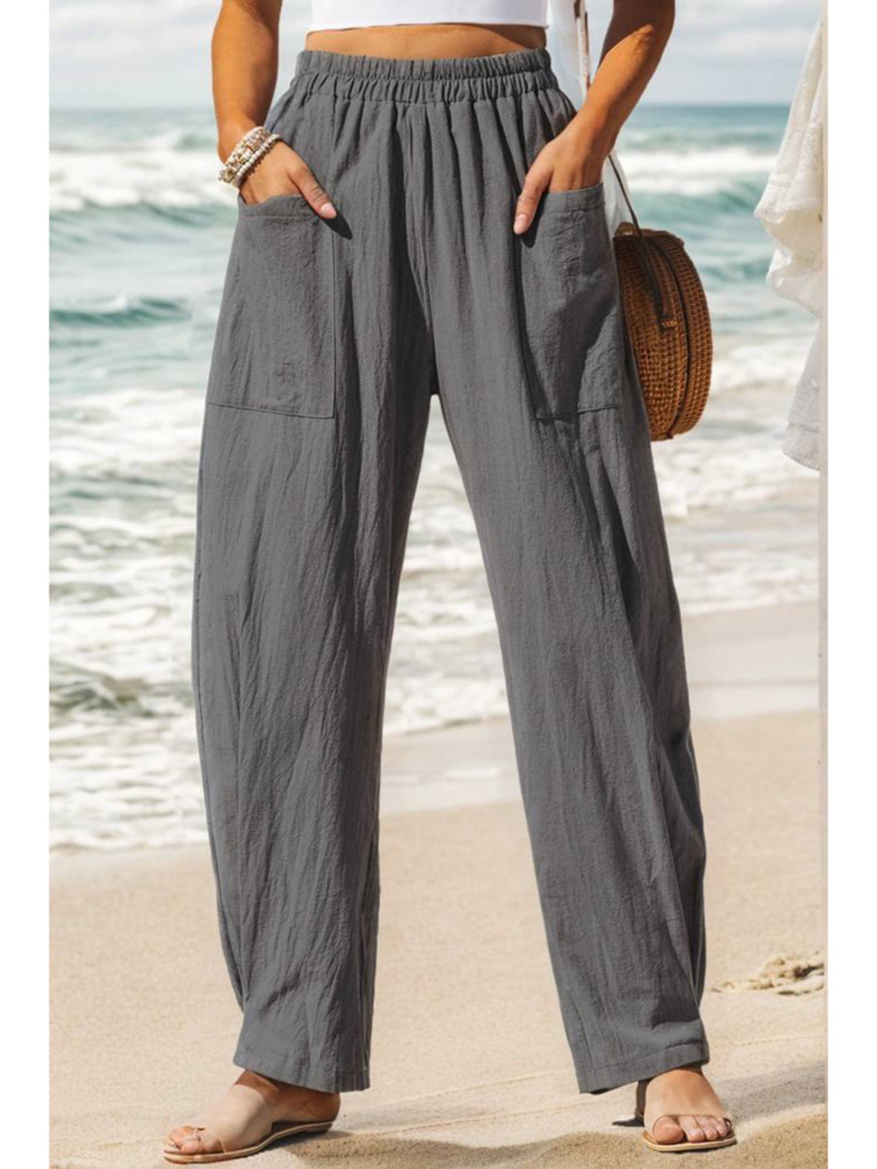 Wholesalesir - Wholesale Pants - Women's - Solid Color Casual Cargo Pants0