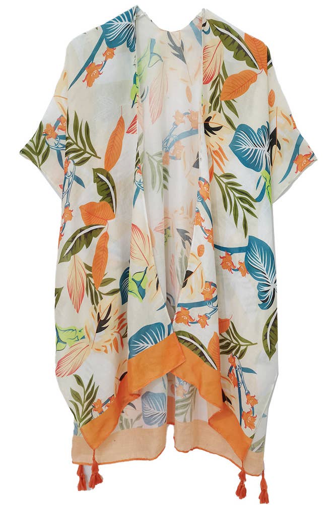 Hana - Wholesale Kimono - Women's - Palm Leaf Print Tassel Summer Kimono Cover Up6