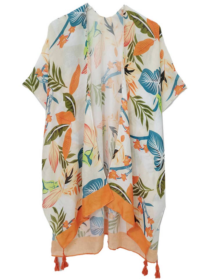 Hana - Wholesale Kimono - Women's - Palm Leaf Print Tassel Summer Kimono Cover Up6