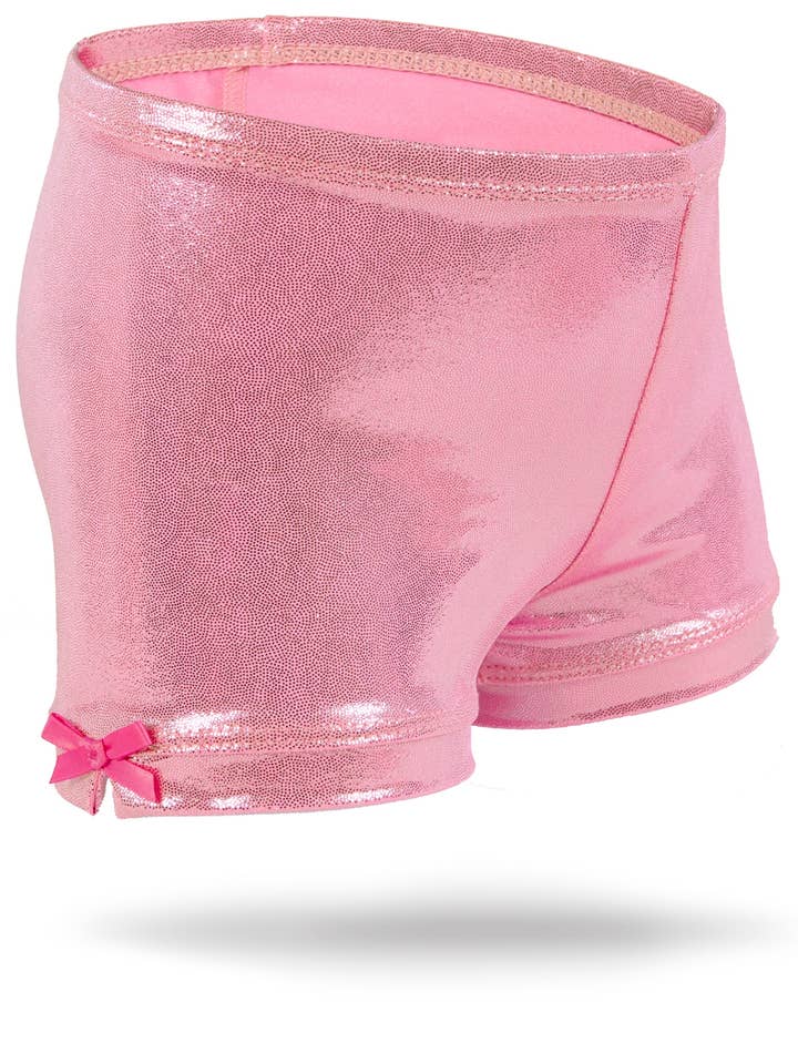 Carnation Pink Shimmer Short en élasthanne pour fille pour la vente par Monkeybar Buddies